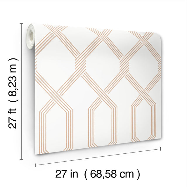 Palisade Coral Wallpaper with Geometric Ribbon Diamond Pattern - York GT4554