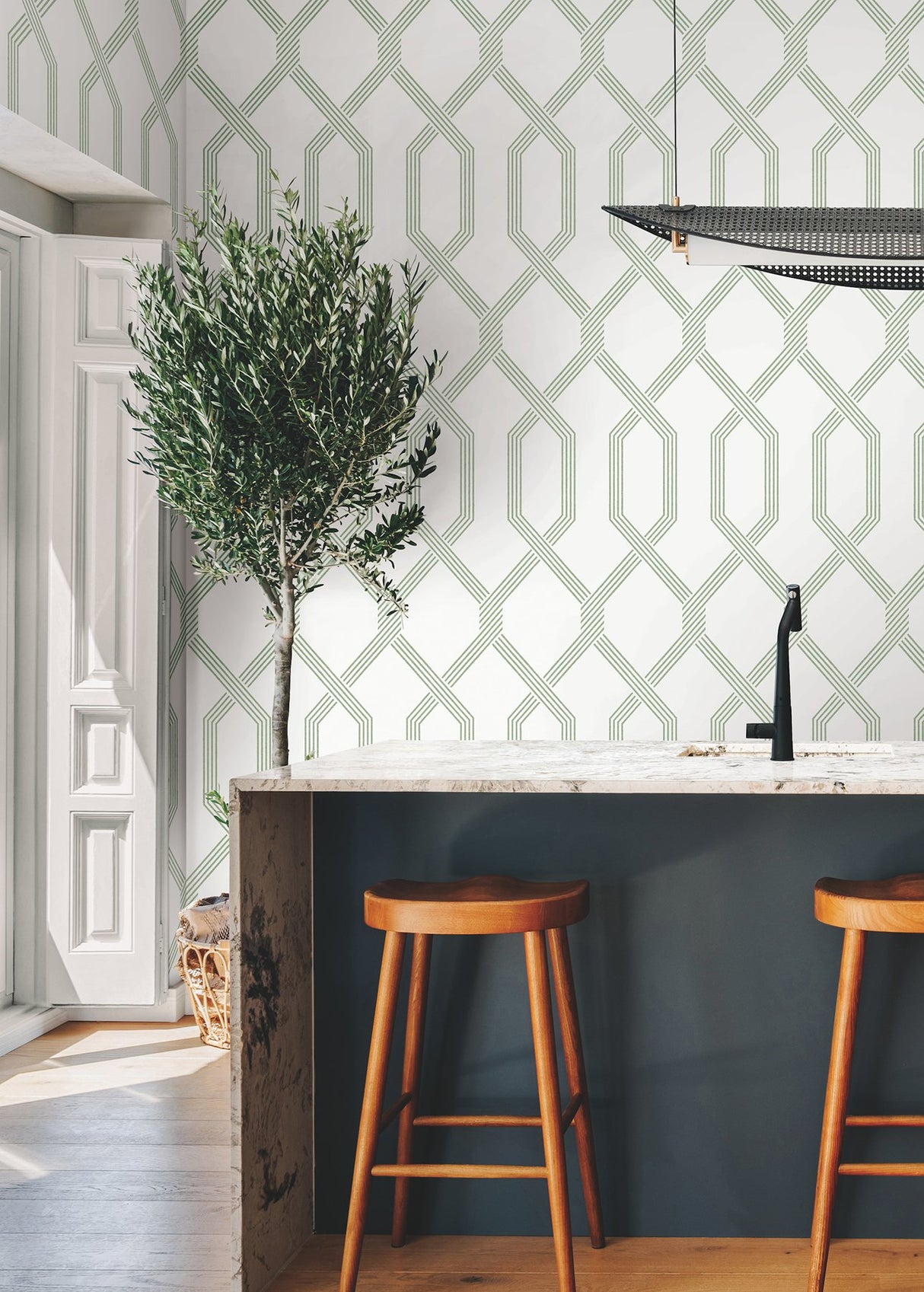 Palisade Green Geometric Wallpaper with Raised Ink - York GT4555