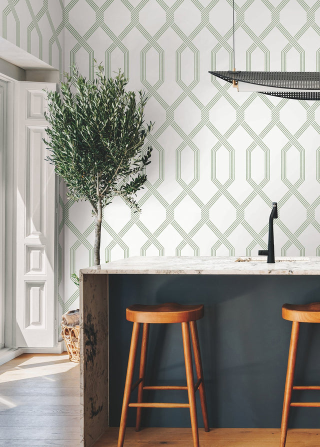 Palisade Green Geometric Wallpaper with Raised Ink - York GT4555