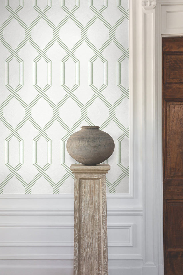 Palisade Green Geometric Wallpaper with Raised Ink - York GT4555