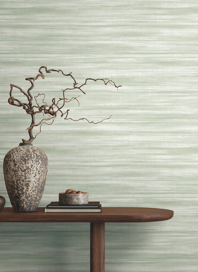 Brushed Linen Green Wallpaper with Weaves Fabric Texture - York GT4561