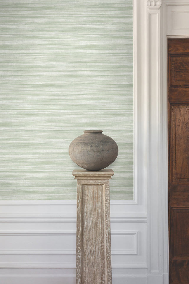 Brushed Linen Green Wallpaper with Weaves Fabric Texture - York GT4561
