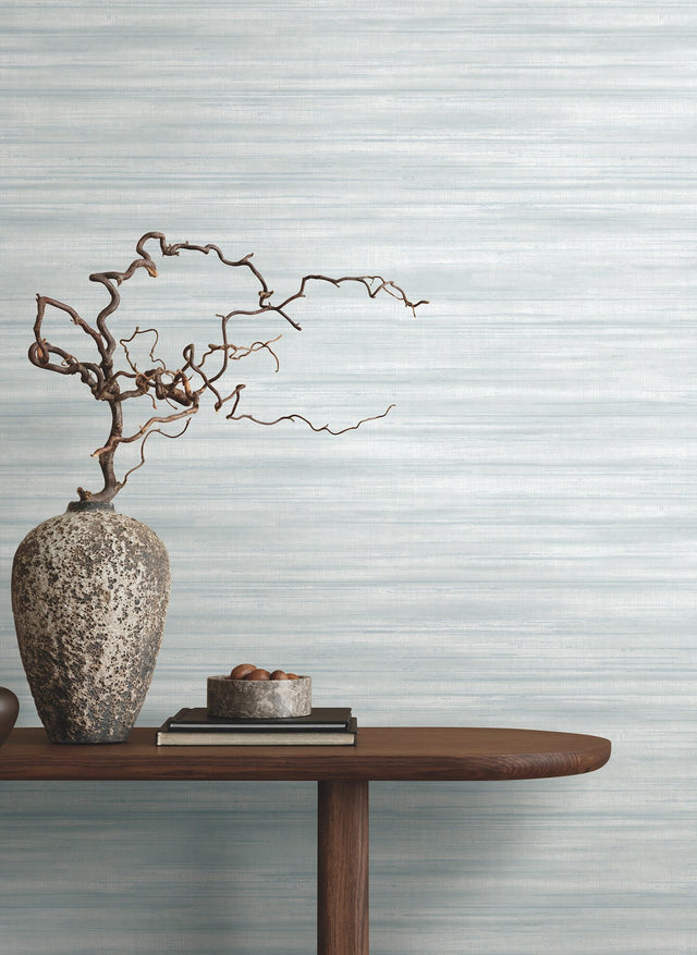 Brushed Linen Light Blue Wallpaper with Weaves Pattern, Transitional Style - York GT4564