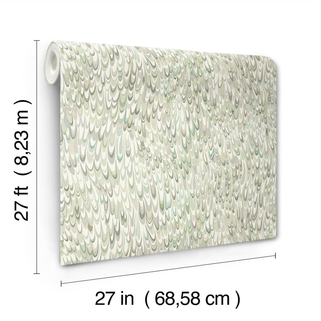 Aslan Green Wallpaper with Bohemian Eclectic Marbled Pattern - York GT4582