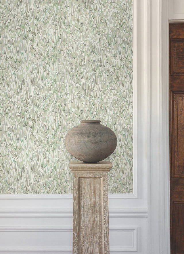 Aslan Green Wallpaper with Bohemian Eclectic Marbled Pattern - York GT4582