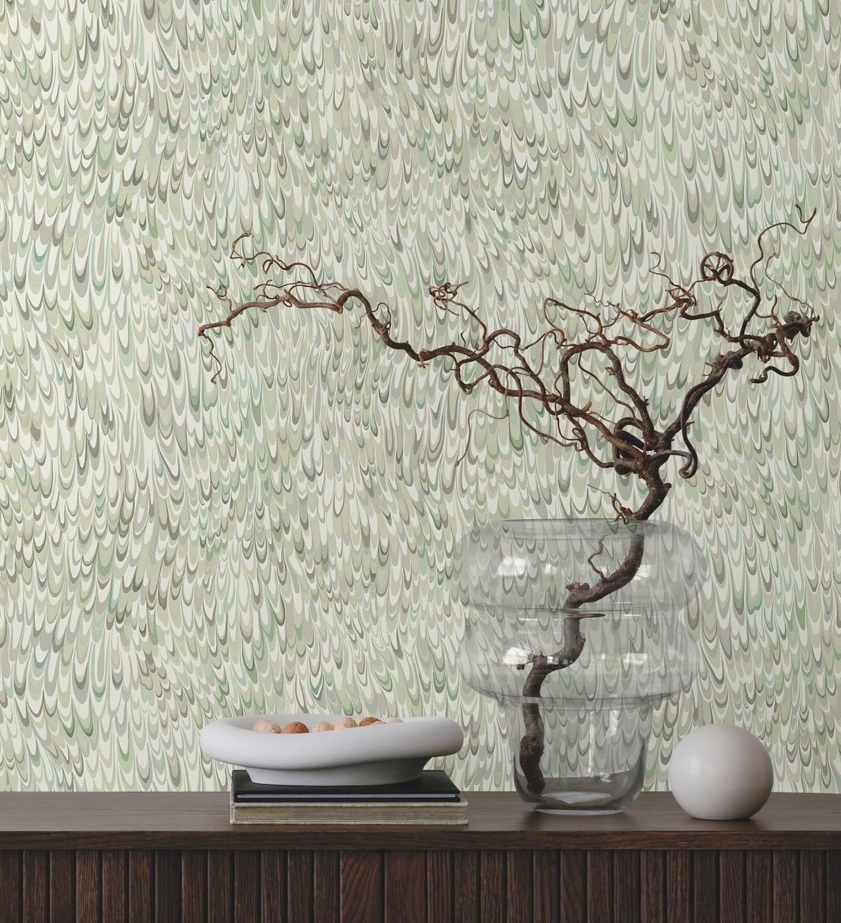 Aslan Green Wallpaper with Bohemian Eclectic Marbled Pattern - York GT4582