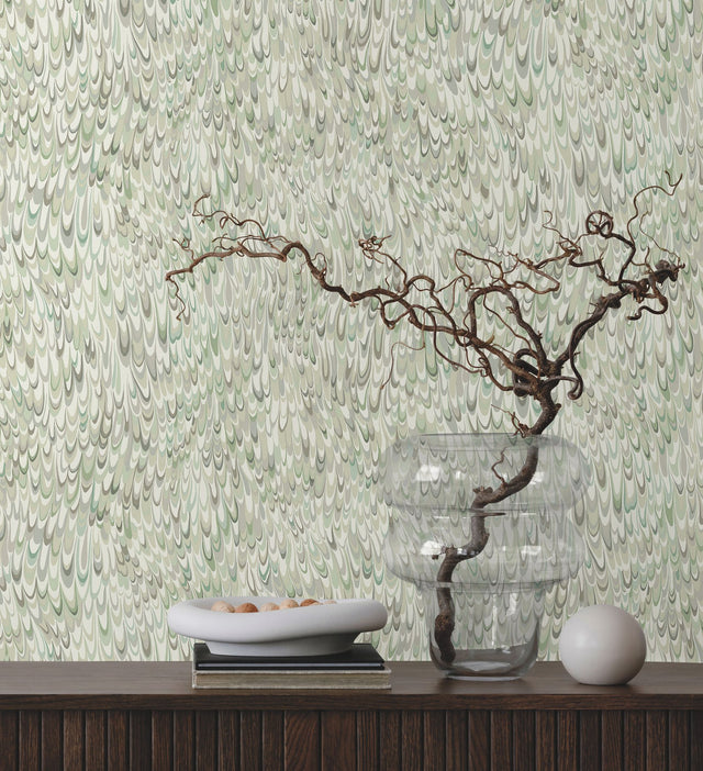 Aslan Green Wallpaper with Bohemian Eclectic Marbled Pattern - York GT4582