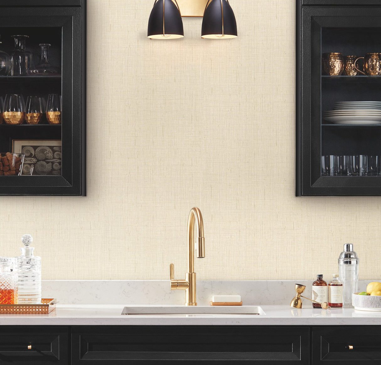 Amari Travertine Beige Wallpaper with Fabric Texture Weave - York GT4593N
