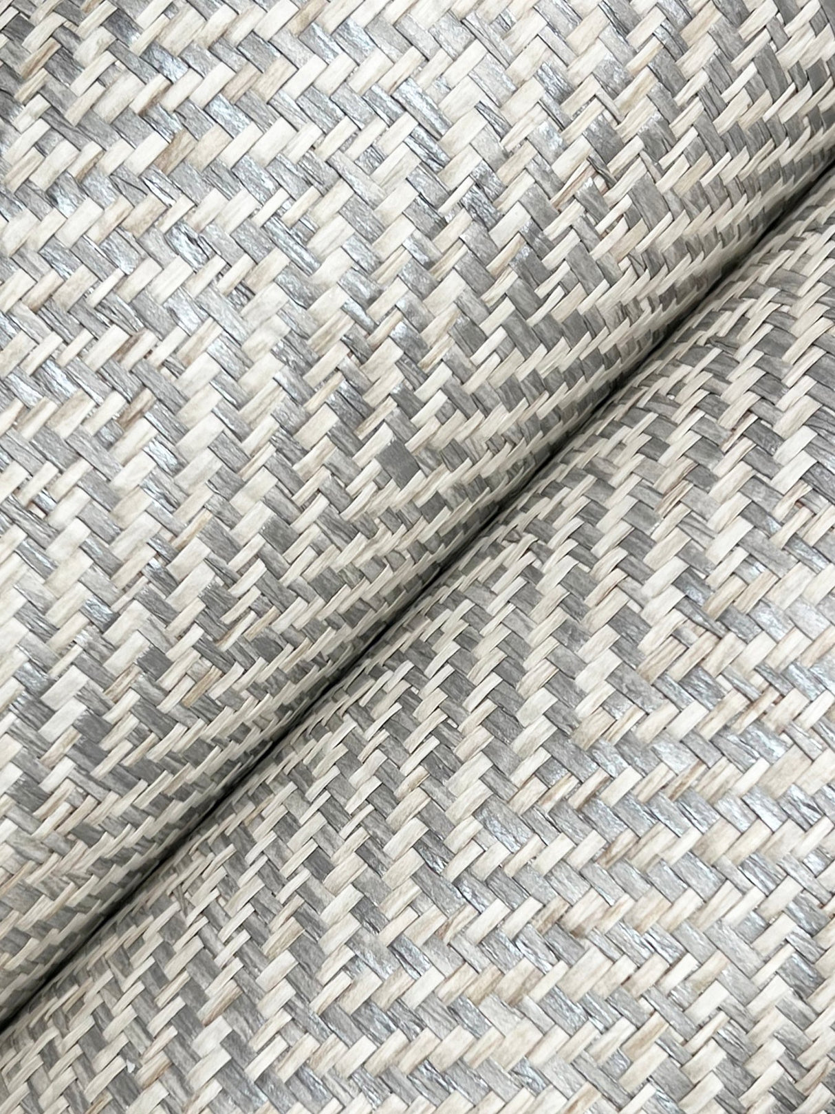 Tailored Weave Grey Wallpaper with Paper Weave Grasscloth Herringbone - York GV0191