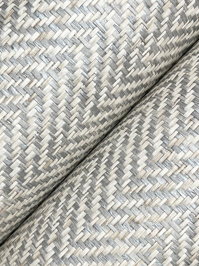Tailored Weave Grey Wallpaper with Paper Weave Grasscloth Herringbone - York GV0191