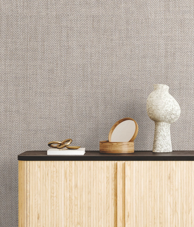 Tailored Weave Grey Wallpaper with Paper Weave Grasscloth Herringbone - York GV0191