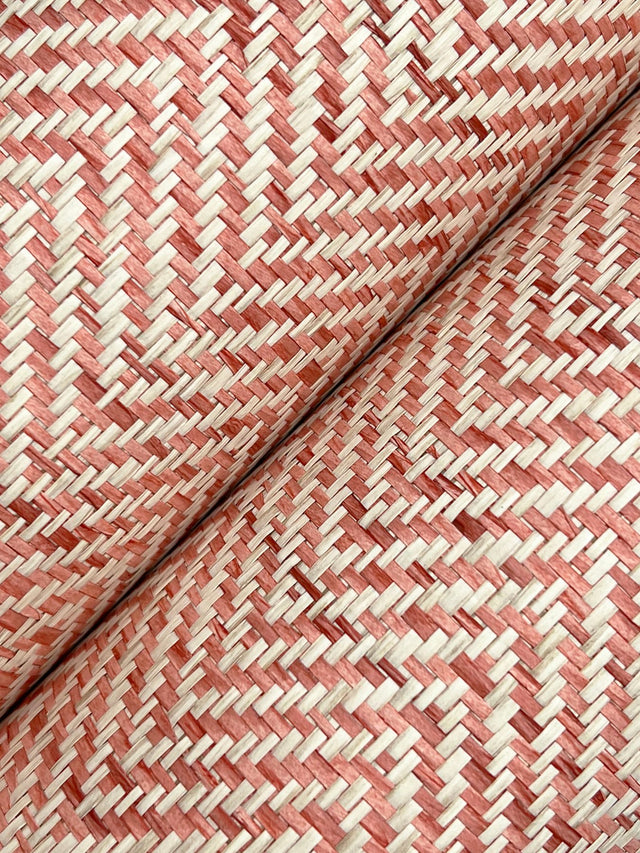 Tailored Weave Red Paper Weave Grasscloth Wallpaper with Herringbone Motif - York GV0192