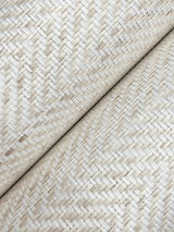 Tailored Weave White Wallpaper with Paper Weave Grasscloth Herringbone - York GV0194