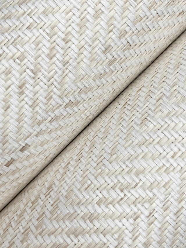Tailored Weave White Wallpaper with Paper Weave Grasscloth Herringbone - York GV0194