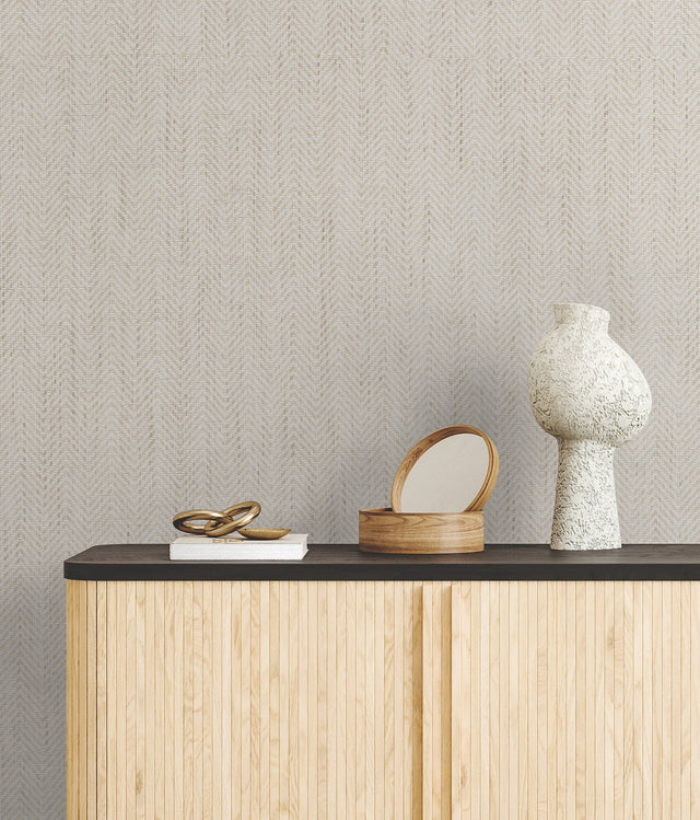 Tailored Weave White Wallpaper with Paper Weave Grasscloth Herringbone - York GV0194