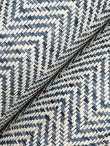 Tailored Weave Blue Grasscloth Wallpaper with Paper Weave Herringbone Motif - York GV0196