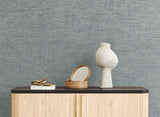 Tailored Weave Blue Grasscloth Wallpaper with Paper Weave Herringbone Motif - York GV0196