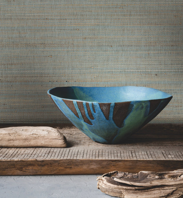 Marled Abaca Spruce Grasscloth Wallpaper - Ronald Redding GV0204