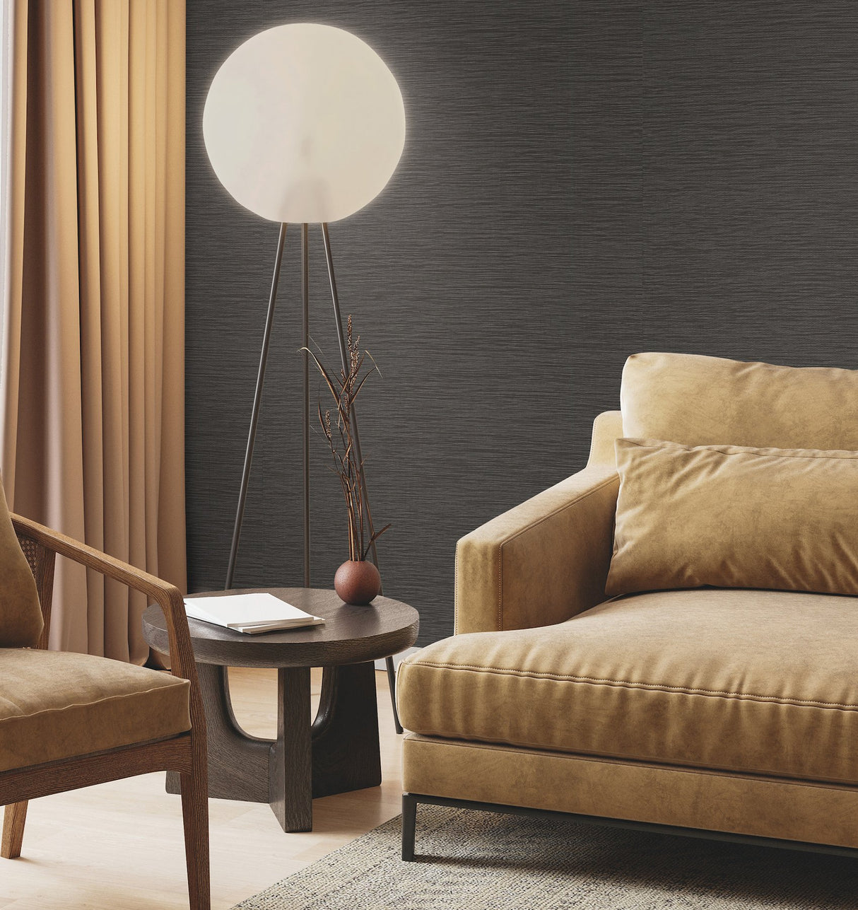 Horizon Paperweave Black Grasscloth Wallpaper - York GV0221
