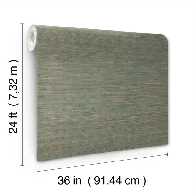 Knotted Grass Spruce Grasscloth Wallpaper with Traditional Natural Weave - York GV0232