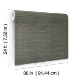 Knotted Grass Dark Teal Grasscloth Wallpaper, Traditional Rustic Texture - York GV0234