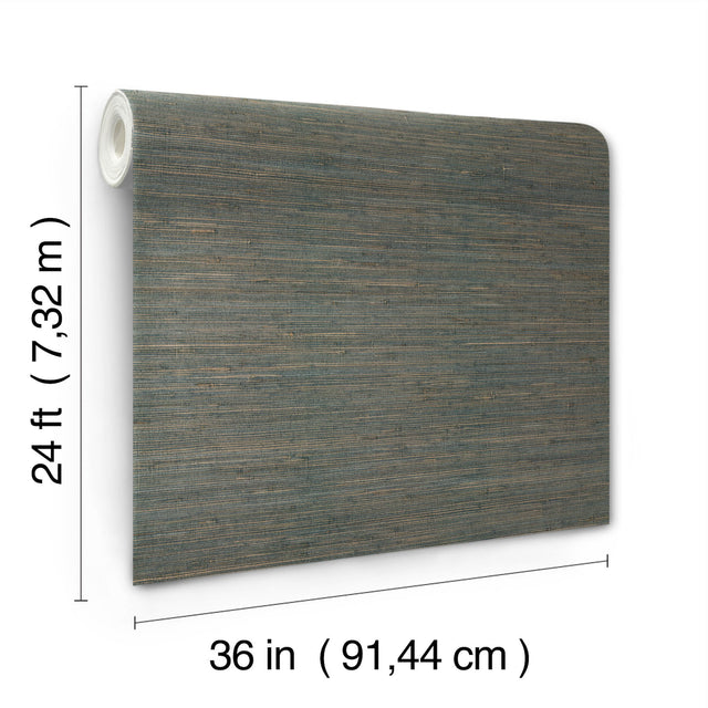 Knotted Grass Dark Teal Grasscloth Wallpaper, Traditional Rustic Texture - York GV0234