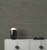 Knotted Grass Dark Teal Grasscloth Wallpaper, Traditional Rustic Texture - York GV0234