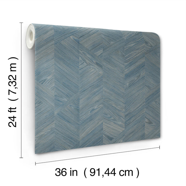 Interlocking Wood Ocean Wallpaper with Traditional Wood Veneer Chevron Pattern - York GV0242