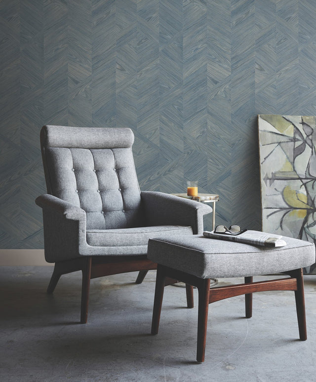 Interlocking Wood Ocean Wallpaper with Traditional Wood Veneer Chevron Pattern - York GV0242