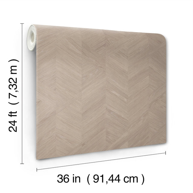 Interlocking Wood Taupe Wallpaper with Wood Veneer Chevron Pattern - York GV0243