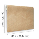 Interlocking Wood Oak Wallpaper with Wood Veneer Chevron Panel Motif - York GV0244