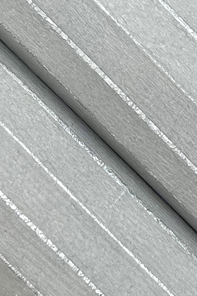 Handcrafted Shimmering Paper Grey Wallpaper with Metallic Horizontal Stripe - York GV0253