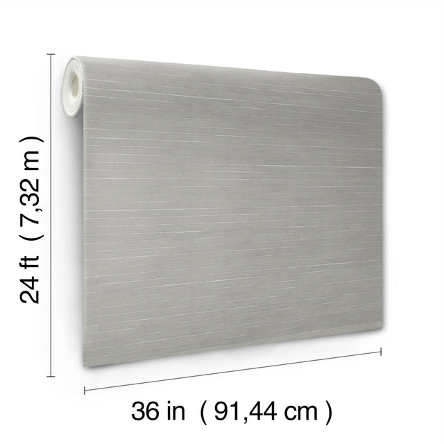 Handcrafted Shimmering Paper Grey Wallpaper with Metallic Horizontal Stripe - York GV0253