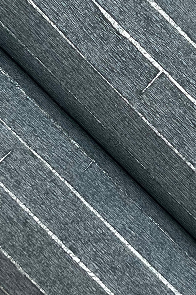 Handcrafted Shimmering Paper Denim Wallpaper with Metallic Horizontal Stripe Texture - York GV0254