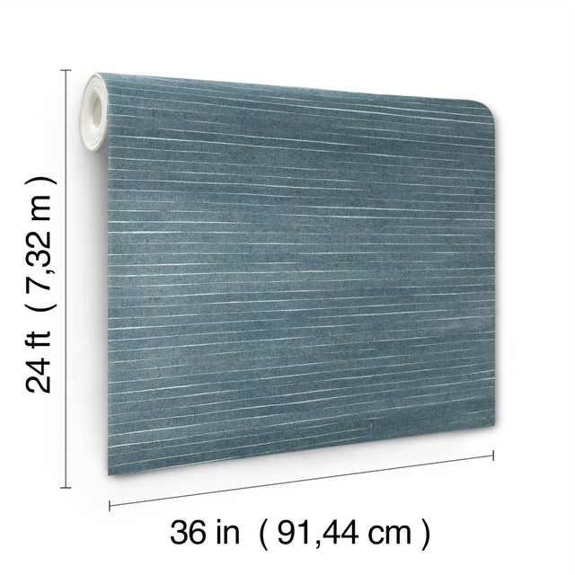 Handcrafted Shimmering Paper Denim Wallpaper with Metallic Horizontal Stripe Texture - York GV0254