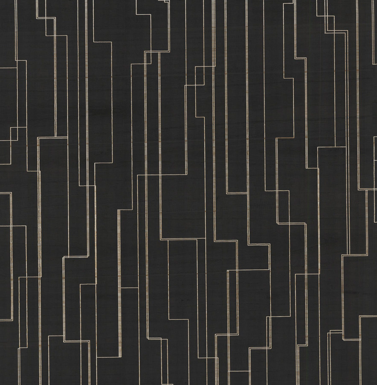 Inlay Line Black Wallpaper with Metallic Wood Veneer Geometric Pattern - York GV0256