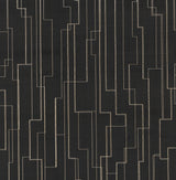 Inlay Line Black Wallpaper with Metallic Wood Veneer Geometric Pattern - York GV0256