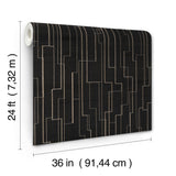Inlay Line Black Wallpaper with Metallic Wood Veneer Geometric Pattern - York GV0256
