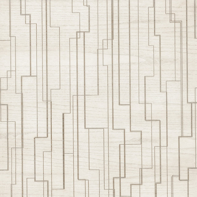 Inlay Line White Wallpaper with Metallic Geometric Inlay on Wood Veneer - York GV0257