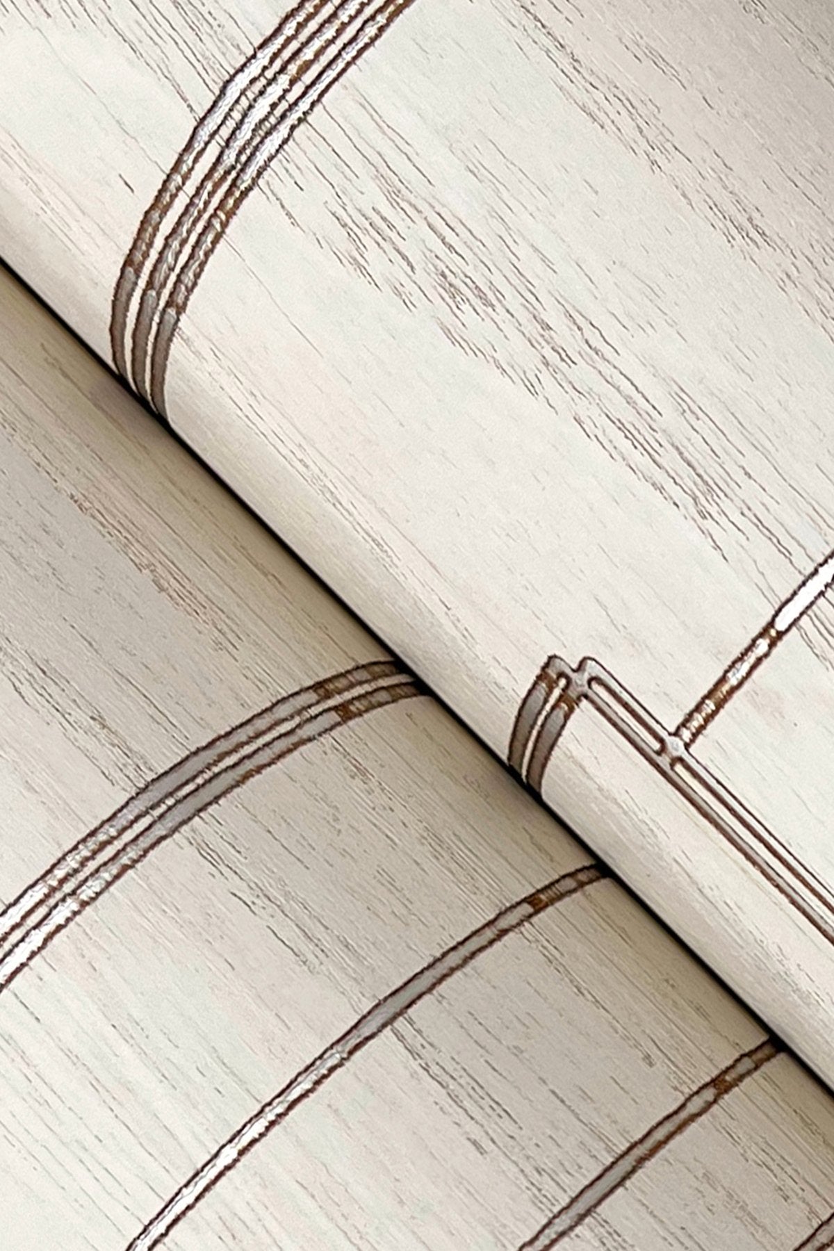 Inlay Line White Wallpaper with Metallic Geometric Inlay on Wood Veneer - York GV0257