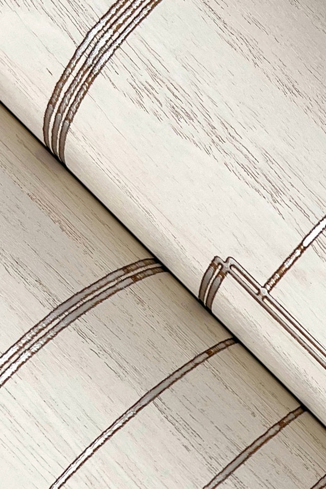 Inlay Line White Wallpaper with Metallic Geometric Inlay on Wood Veneer - York GV0257
