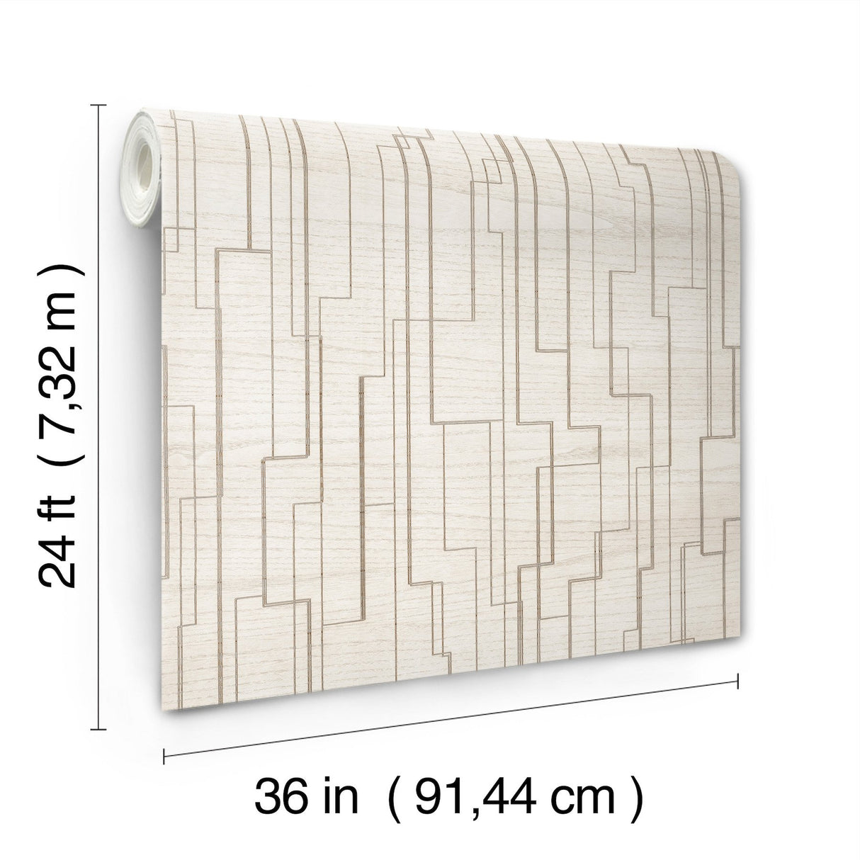 Inlay Line White Wallpaper with Metallic Geometric Inlay on Wood Veneer - York GV0257