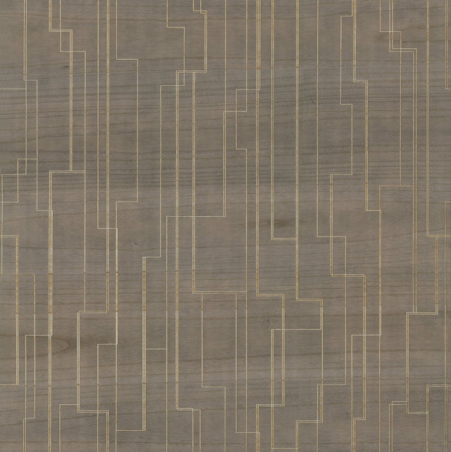 Inlay Line Mink Wallpaper with Metallic Geometric Wood Veneer Pattern - York GV0259