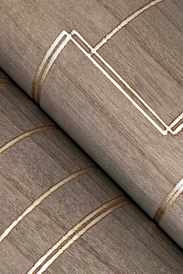 Inlay Line Mink Wallpaper with Metallic Geometric Wood Veneer Pattern - York GV0259