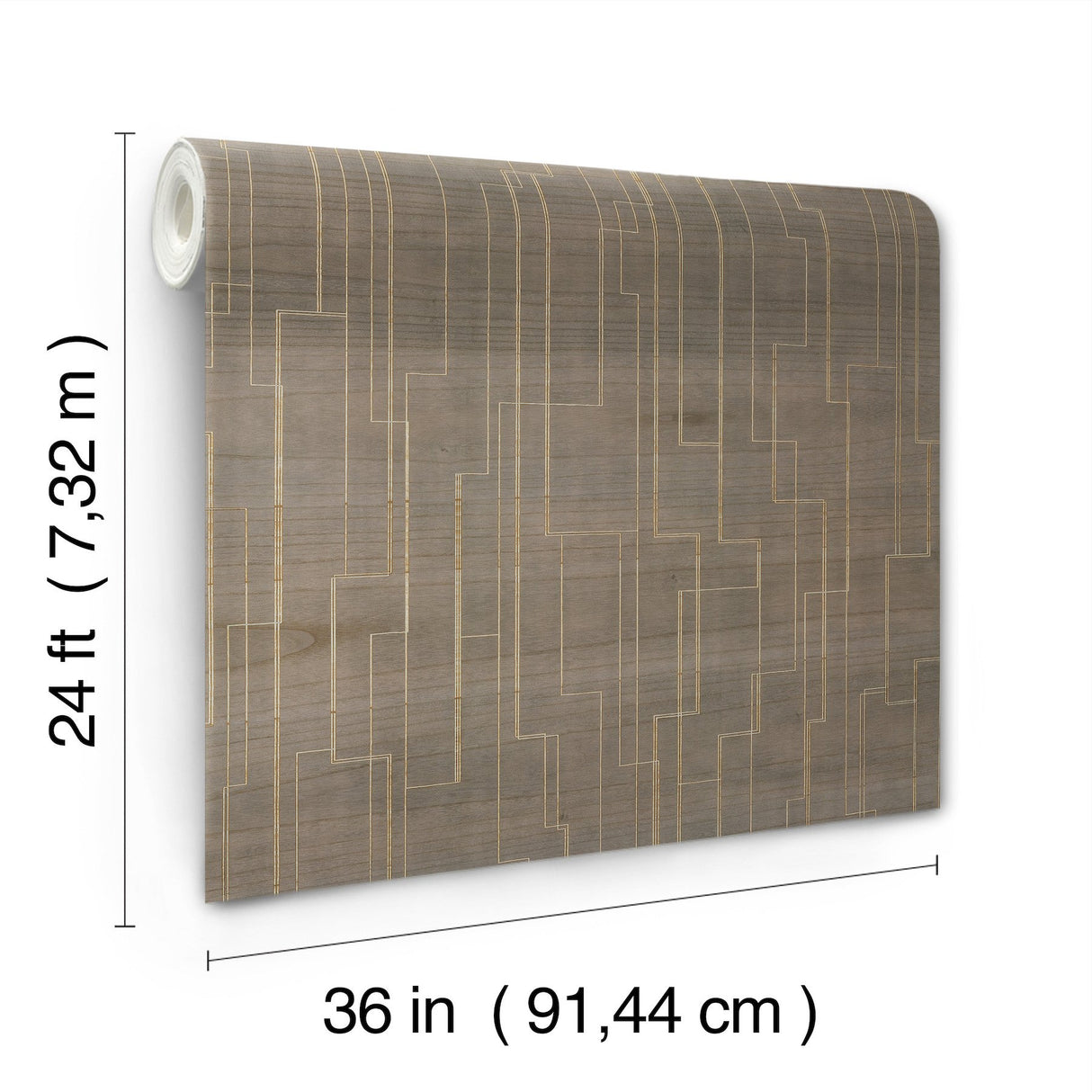 Inlay Line Mink Wallpaper with Metallic Geometric Wood Veneer Pattern - York GV0259