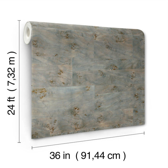 Burlwood Smoke Wallpaper with Metallic Wood Veneer Feature Wall Pattern - York GV0267