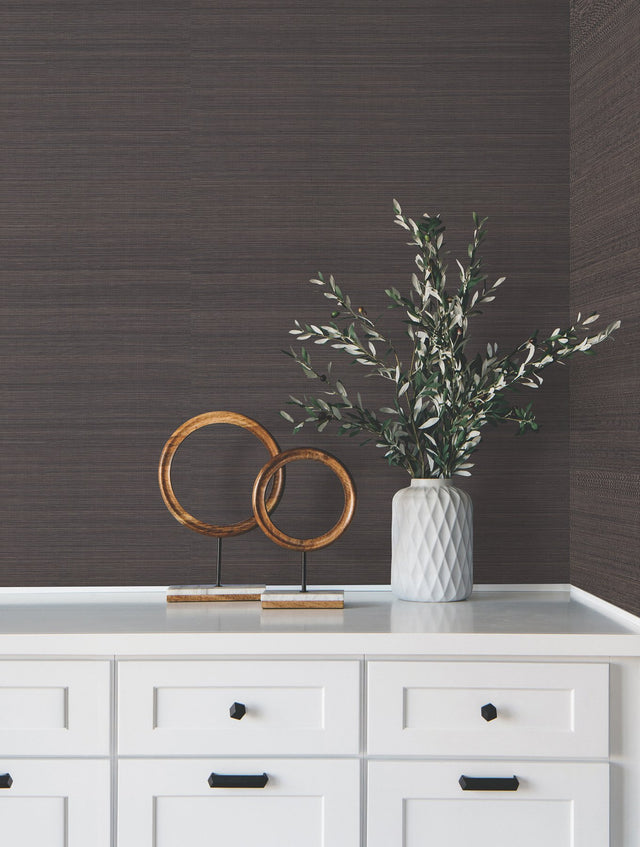 Modern Abaca Black Grasscloth Wallpaper with Traditional Style - York GV0274