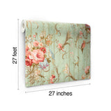 Parrots with Floral Bouquets Blue Wallpaper with Tropical Birds and Floral Vine Motif - York HA1326