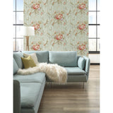 Parrots with Floral Bouquets Blue Wallpaper with Tropical Birds and Floral Vine Motif - York HA1326