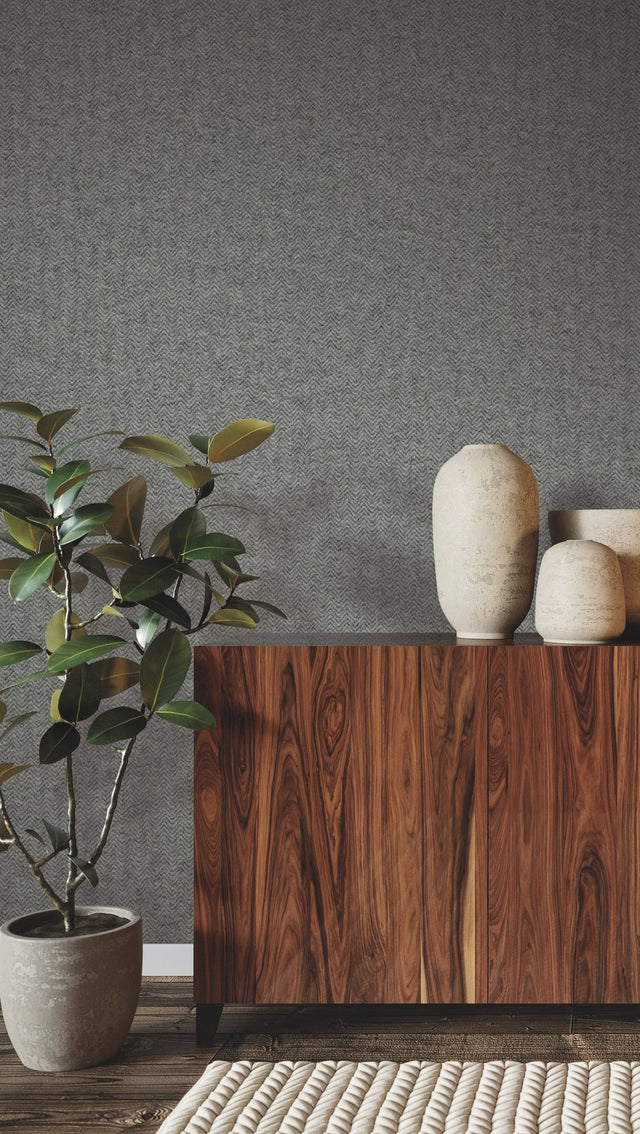 Savile Gunmetal Wallpaper with Textured Herringbone - York HA3653R